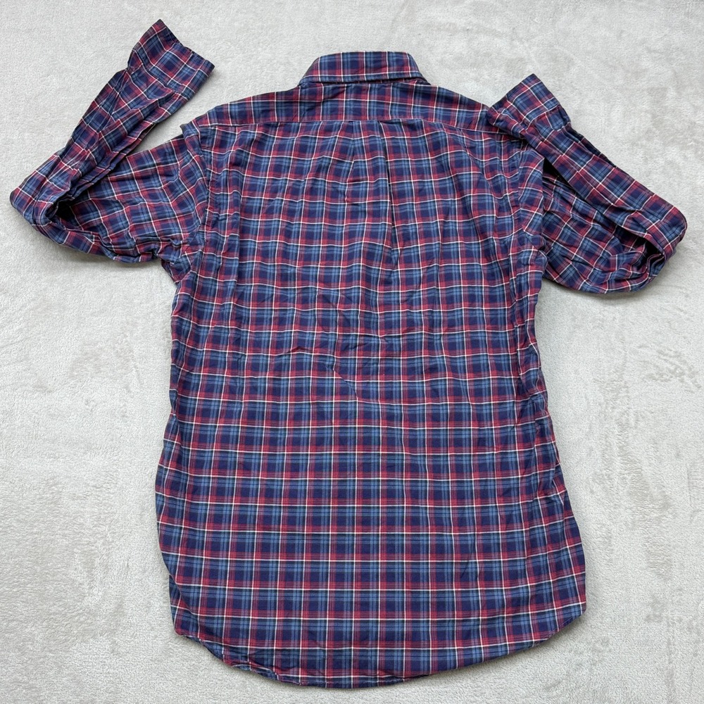 VTG Ralph Lauren Button Down Shirt Mens Medium Red Blue Plaid Long Sleeve Pony - Picture 5 of 8